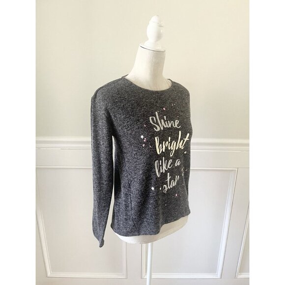 H&M Girls Grey "Shine Bright Like A Star" Long Sleeve Graphic Tee 12-14Y Stretch - Picture 2 of 4